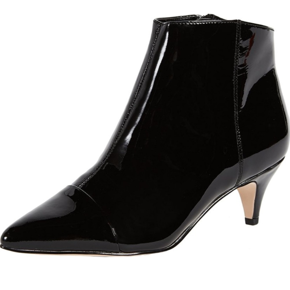 Sam Edelman Black Patent Leather Pointed-Toe Kitten Heel Ankle Boots